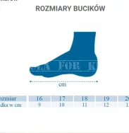 tabelka rozmiarów bucików chłopięcych do chrztu